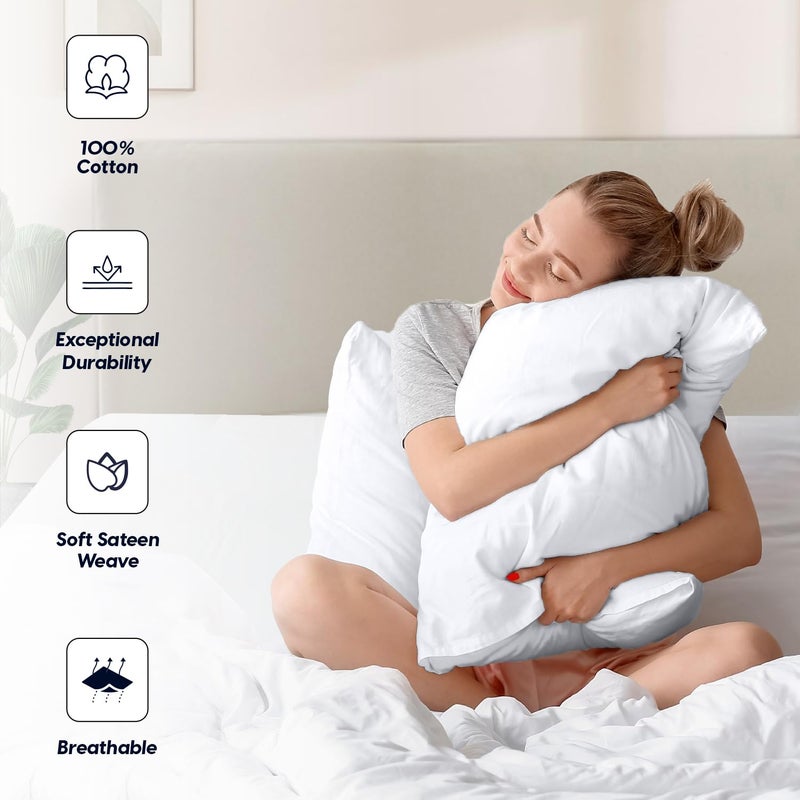 SGI Bedding 100% Egyptian Cotton Queen Set of 2 Pillowcases - 600 Thread Count, Open End Closure, Soft & Silky Sateen Weave, Breathable & Durable, Luxury Hotel Quality (20" x 30") - White - Image 4